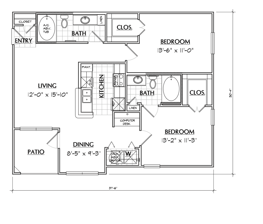 Floor Plan B1 has 1040sqft Floor Plan: B1 2x2 1040